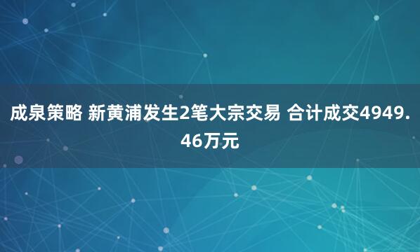 成泉策略 新黄浦发生2笔大宗交易 合计成交4949.46万元