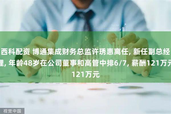 西科配资 博通集成财务总监许琇惠离任, 新任副总经理, 年龄48岁在公司董事和高管中排6/7, 薪酬121万元
